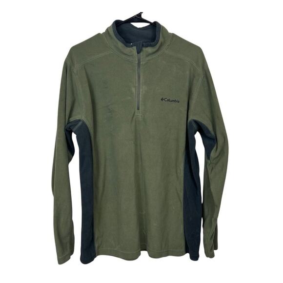 Columbia Green & Black Half-Zip Fleece Pullover Long Sleeve Mens L Activewear - Picture 1 of 6